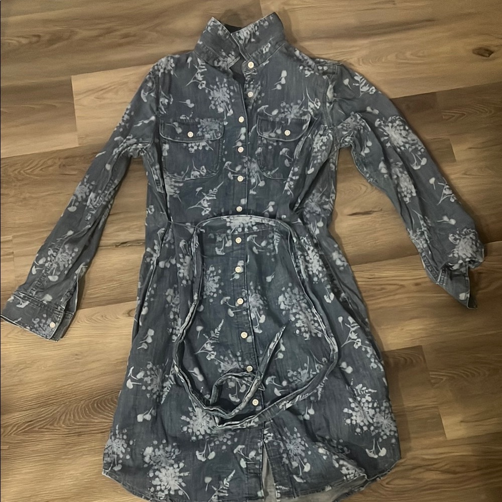 Denim Floral Button-Up Dress - Blue